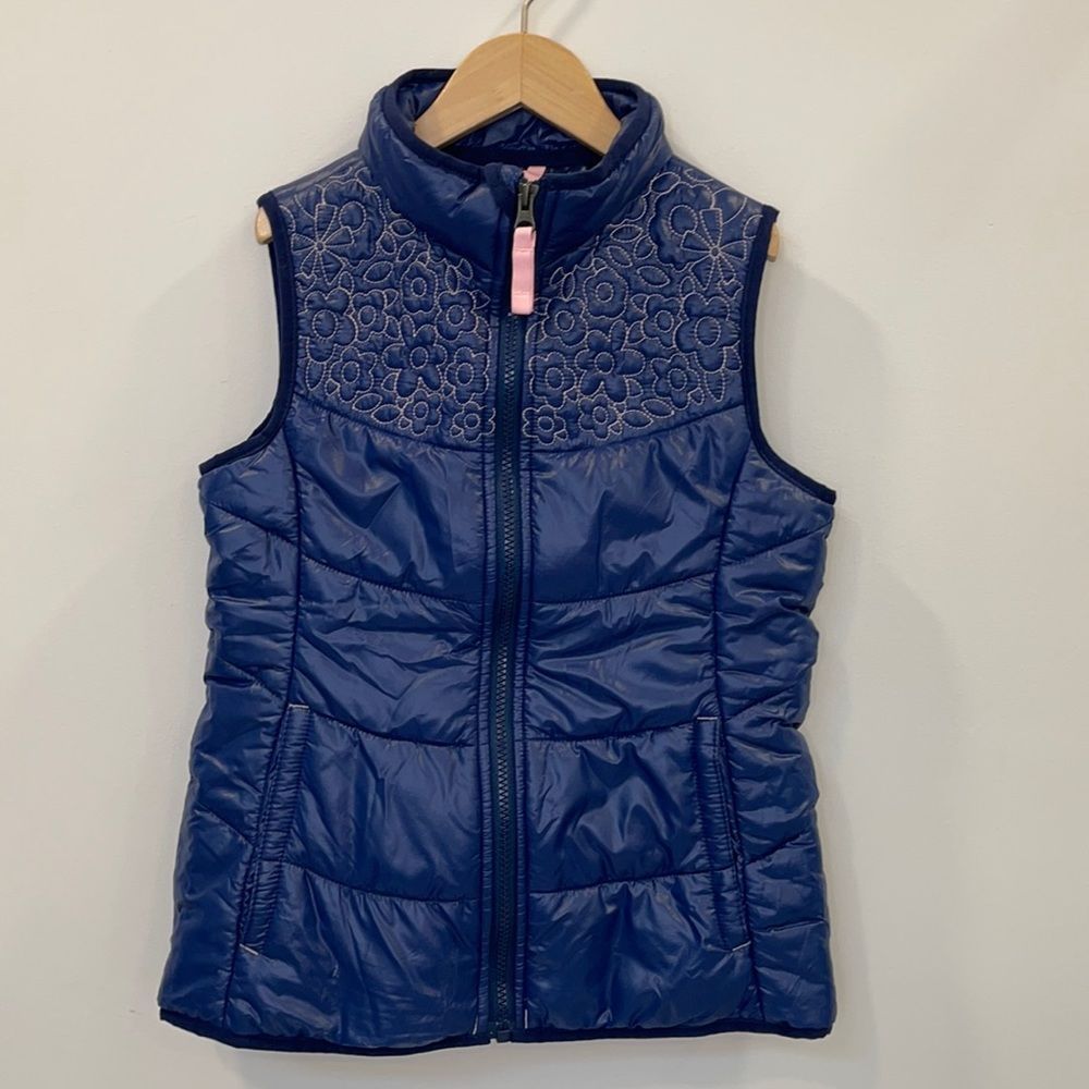 Lands End Girls Embroidered Puffer Vest Sz 78